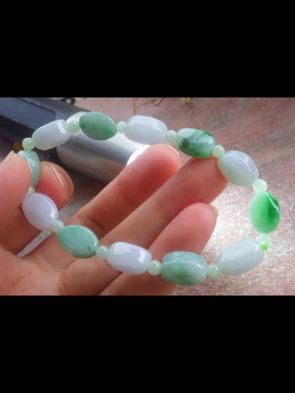 Elegant green white jadeite Jade bracelet oval wealth certificate